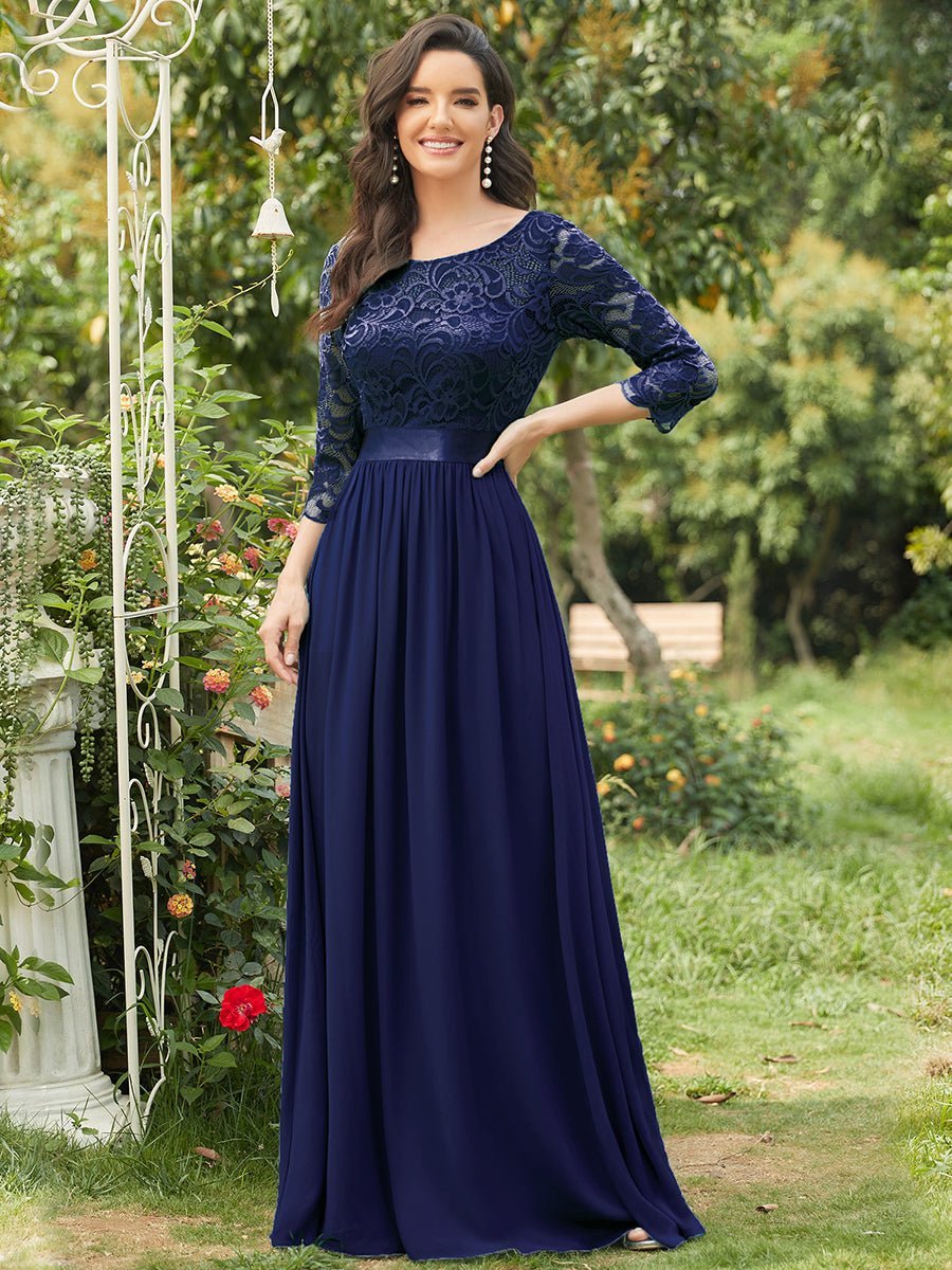 Pricilla lace and chiffon dress in navy blue Express NZ wide - Bay Bridal and Ball Gowns