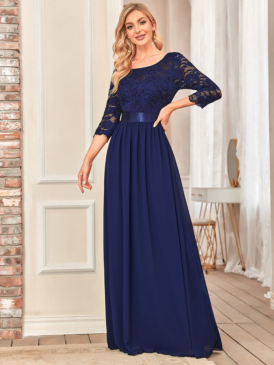 Pricilla lace and chiffon dress in navy blue Express NZ wide - Bay Bridal and Ball Gowns