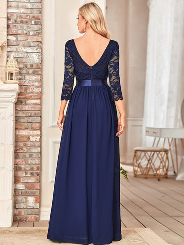 Pricilla lace and chiffon dress in navy blue Express NZ wide - Bay Bridal and Ball Gowns