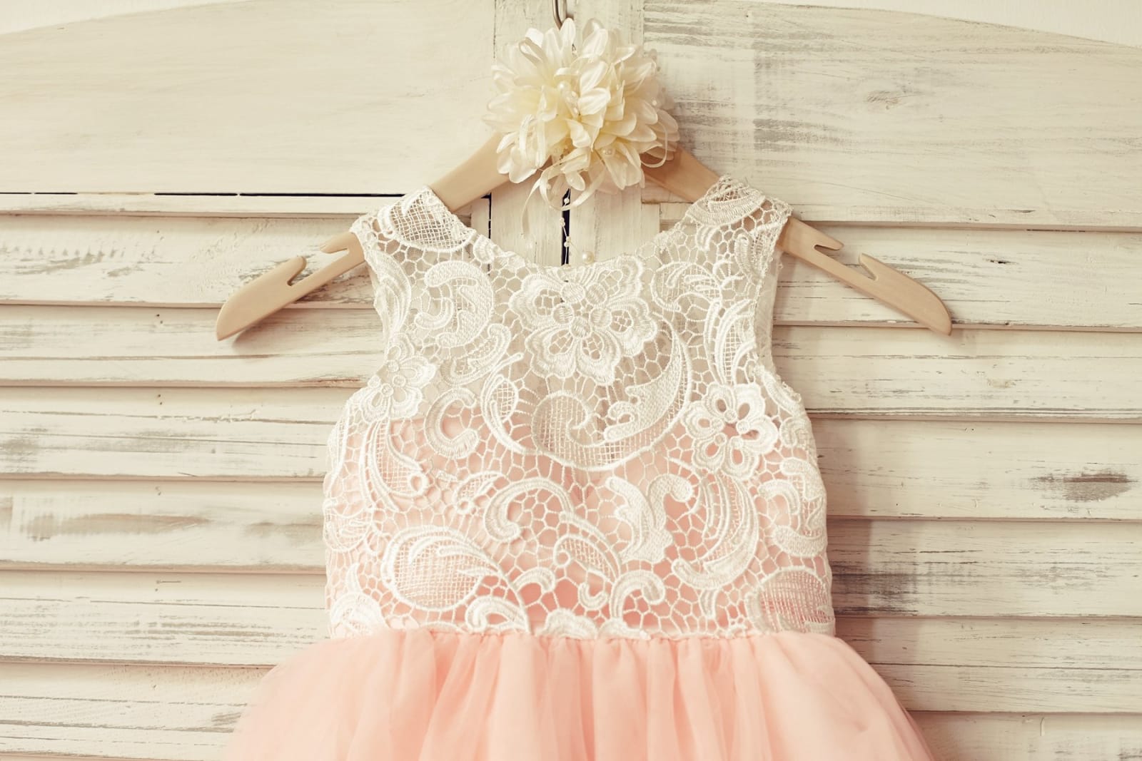 Princess Ivory Lace Blush Pink Tulle Flower Girl Dress