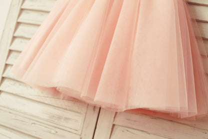 Princess Ivory Lace Blush Pink Tulle Flower Girl Dress