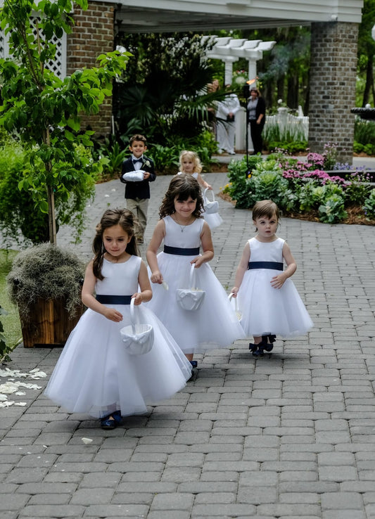 Satin Top Tulle Skirt Flower Girl Dress with/ Belt Designed 