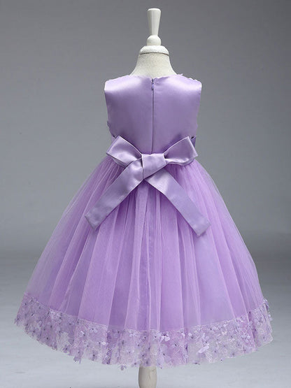 Princess Lilac Purple Lace Tulle Ribbon Bows Kids Tutu Party Dress-showprettydress