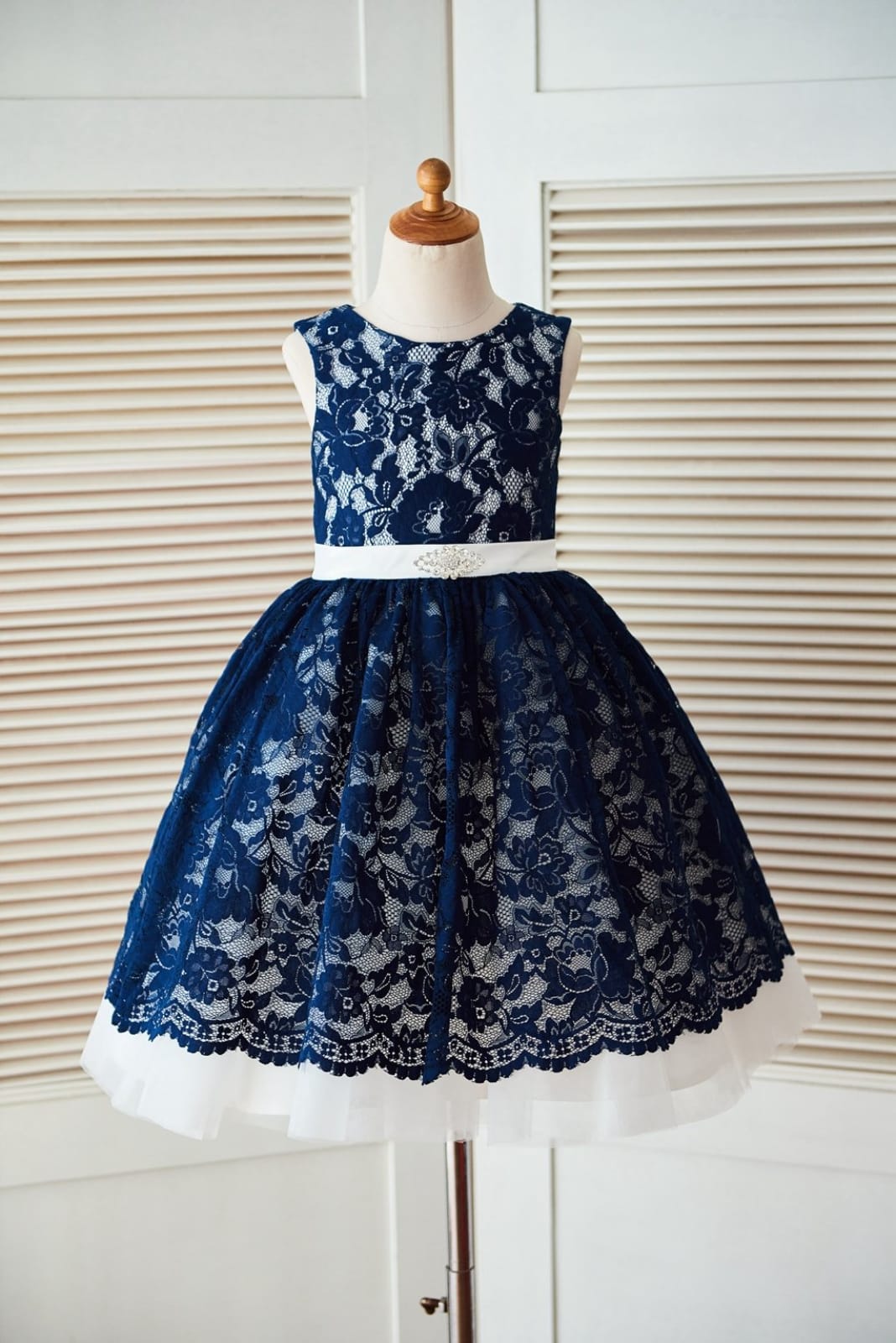 Princess Navy Blue Lace Ivory Tulle Wedding Flower Girl 