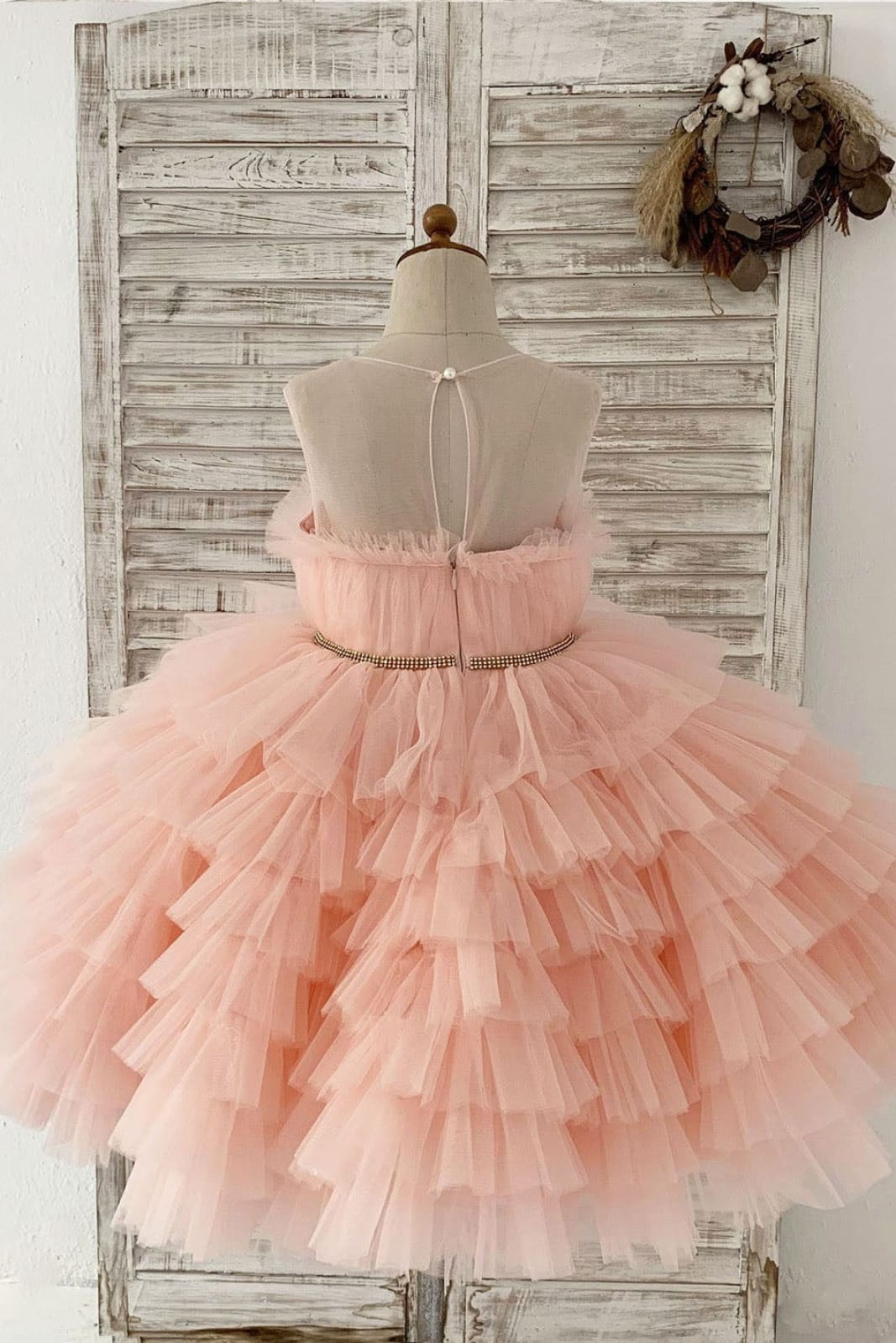 Blush Pink Cupcake Tulle Wedding Flower Girl Dress Kids 