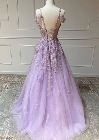 Roycebridal Aliana | Princess Spaghetti Straps Floor-Length Tulle Prom Dress With Beading Appliqued