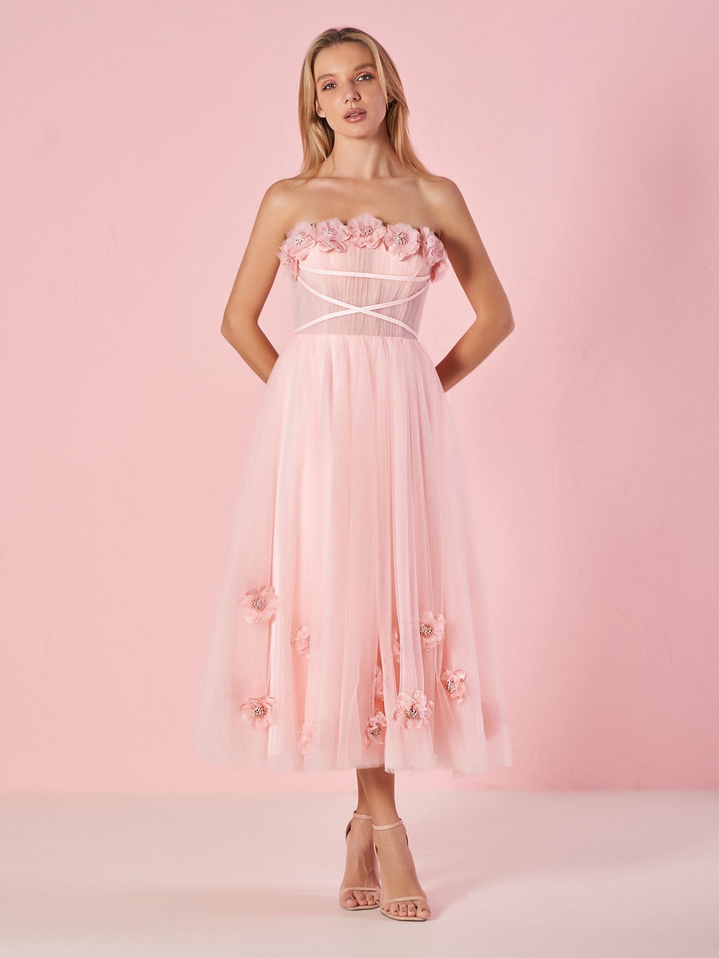 Roycebridal Pandora |Light Pink Princess Strapless Prom Dress with Flowers