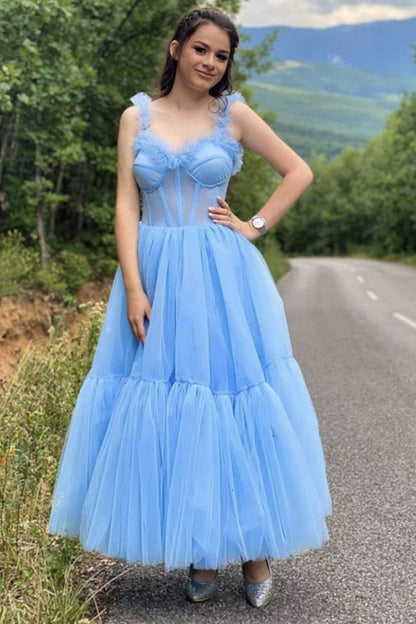 Roycebridal Princess Light Sky Blue Tulle Long Prom Dress