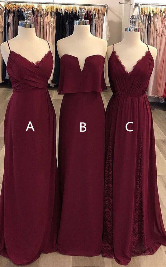 Sheath Chiffon Burgundy Bridesmaid Dresses Sleeveless