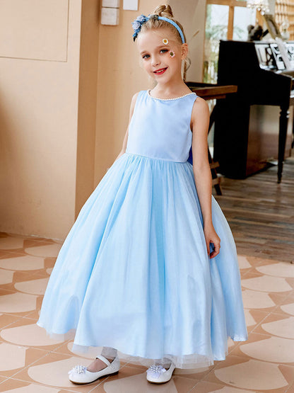 Purple Jewel Neck Sleeveless Polyester Tulle Beaded Kids Social Party Dresses-showprettydress