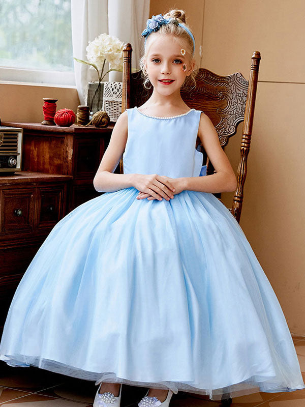 Purple Jewel Neck Sleeveless Polyester Tulle Beaded Kids Social Party Dresses-showprettydress