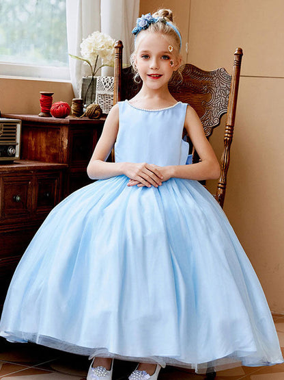 Purple Jewel Neck Sleeveless Polyester Tulle Beaded Kids Social Party Dresses-showprettydress