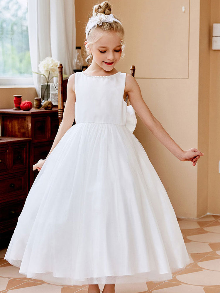 Purple Jewel Neck Sleeveless Polyester Tulle Beaded Kids Social Party Dresses-showprettydress