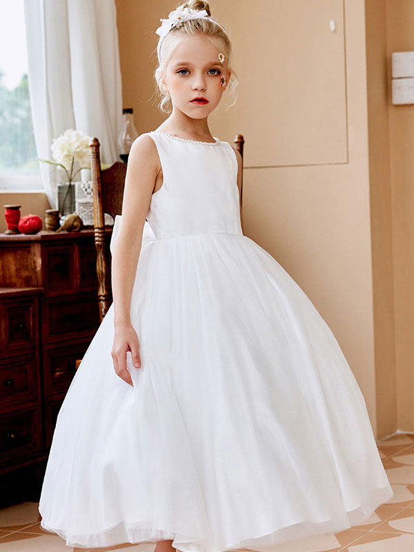 Purple Jewel Neck Sleeveless Polyester Tulle Beaded Kids Social Party Dresses-showprettydress