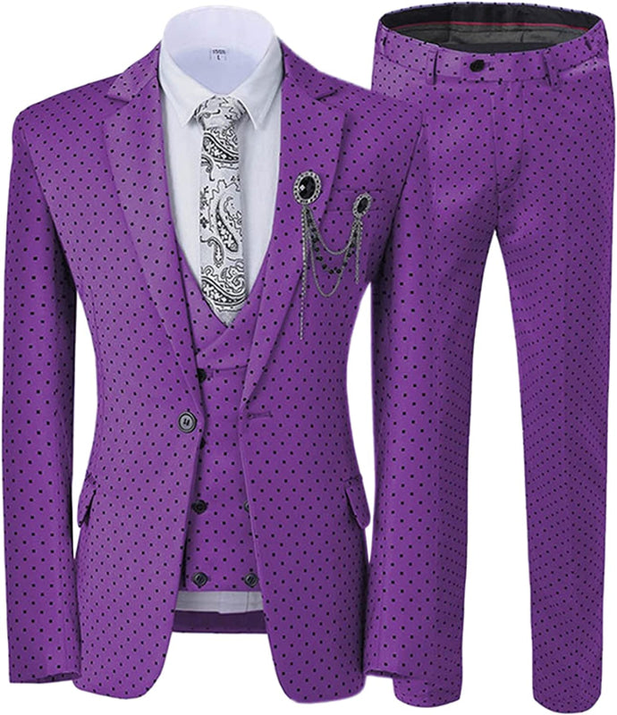 Maximilian New Arrival Purple Notched Lapel Three Pieces Dot Prom Suits For Men