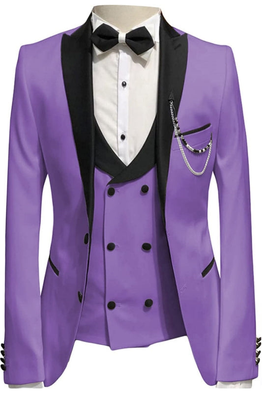 Monroe Purple Peaked Lapel Three Pieces Slim Fit Prom Suits