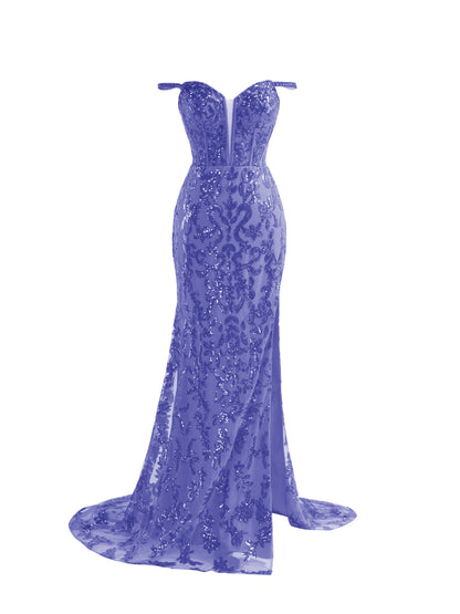 Roycebridal Erryn |Purple Sheath Sequins Long Prom Dress with Slit