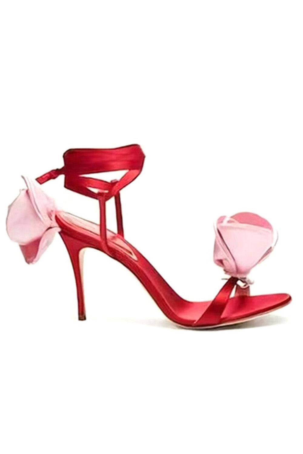 Red Flower Lace Up High Heel Sandals