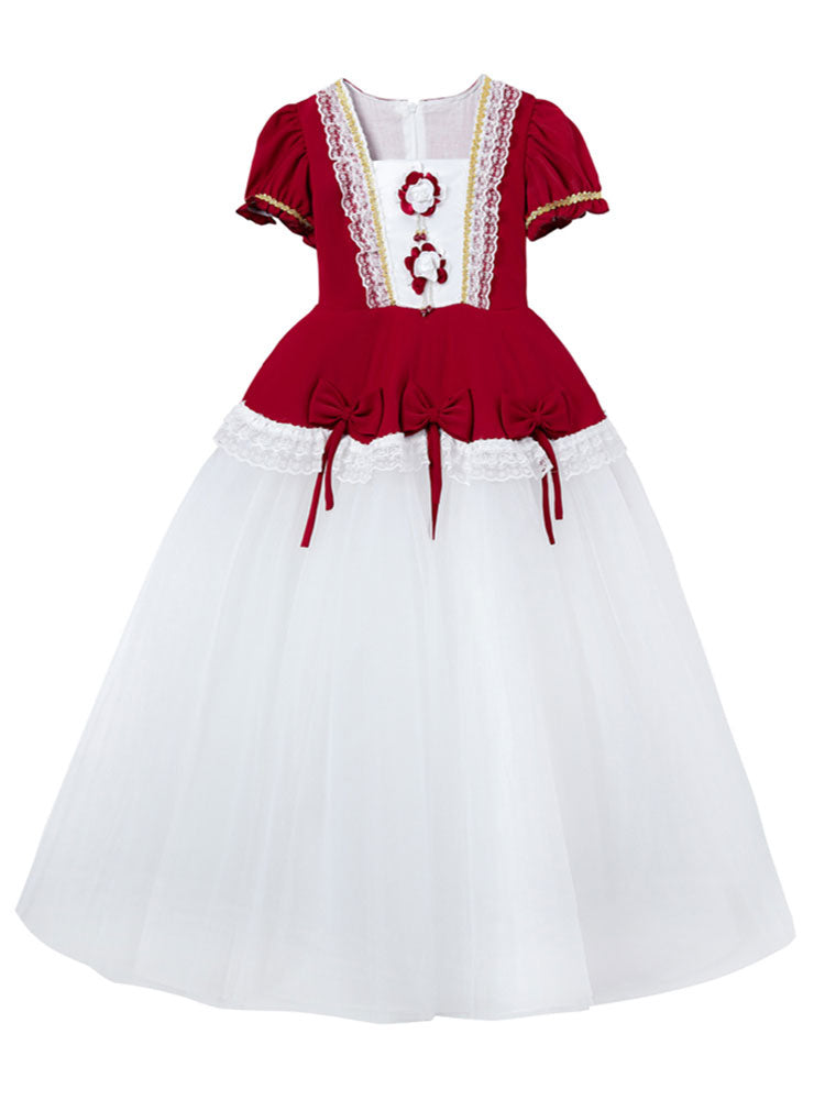 Red Jewel Neck Polyester Short Sleeves Short A-Line Embroidered Formal Kids Pageant flower girl dresses-showprettydress