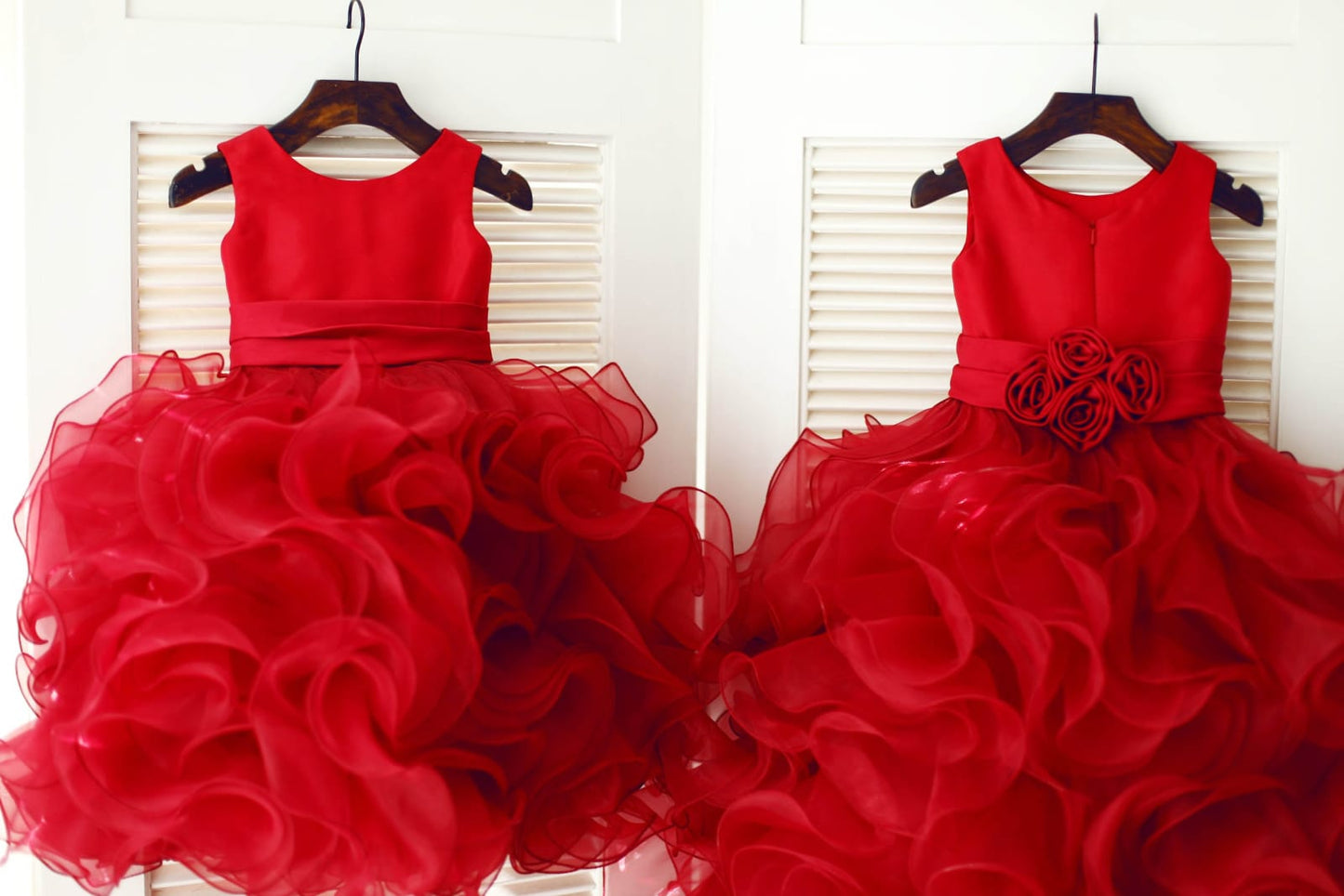 Red Satin Ruffle Organza TUTU Princess Flower Girl Dress