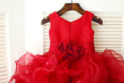 Red Satin Ruffle Organza TUTU Princess Flower Girl Dress