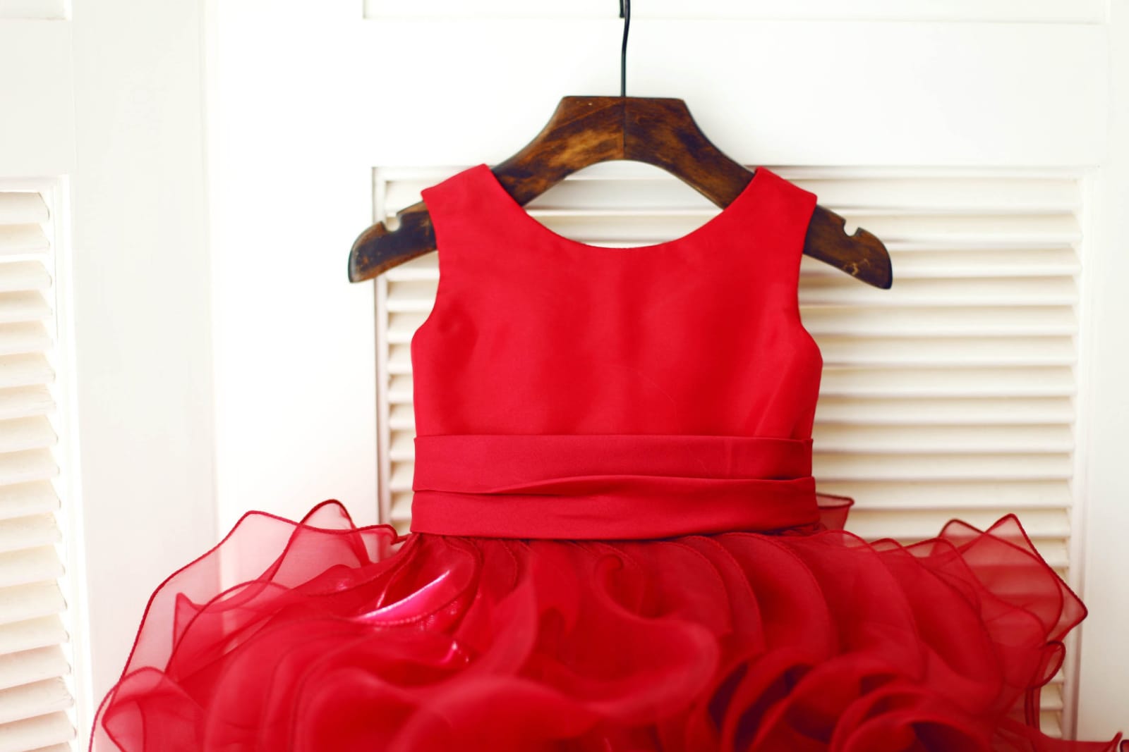 Red Satin Ruffle Organza TUTU Princess Flower Girl Dress