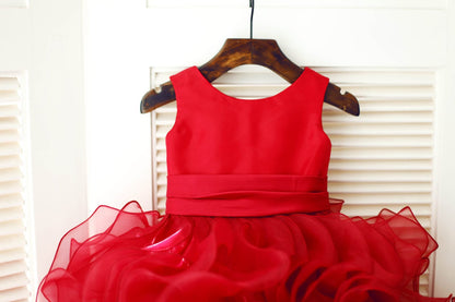 Red Satin Ruffle Organza TUTU Princess Flower Girl Dress