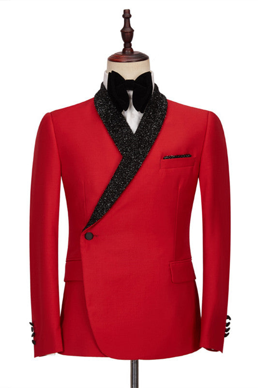 Red Shawl Lapel Bespoke Wedding Men Suits with Black Pants-showprettydress