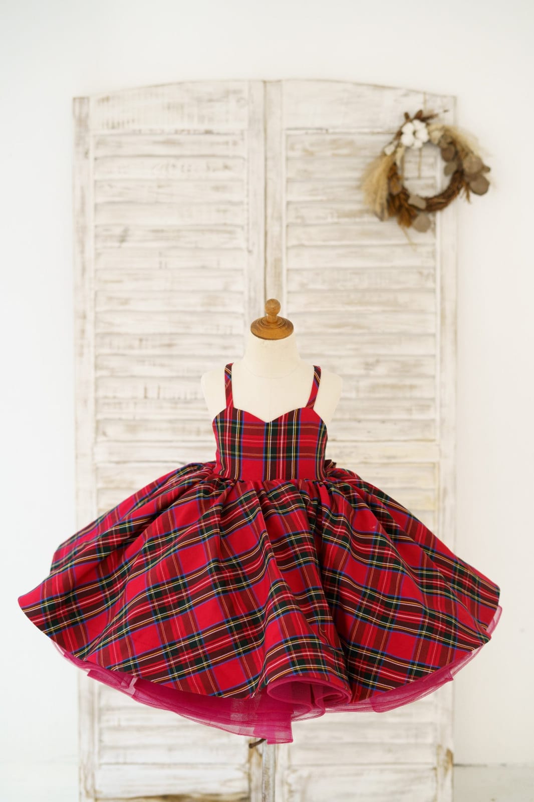 Red Tartan Wedding Flower Girl Dress Kids Party Dress 