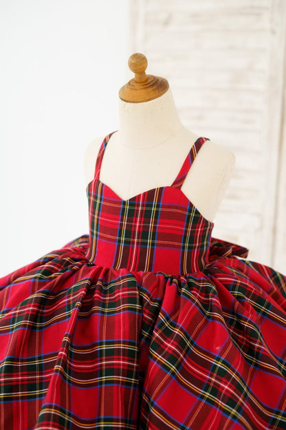 Red Tartan Wedding Flower Girl Dress Kids Party Dress 