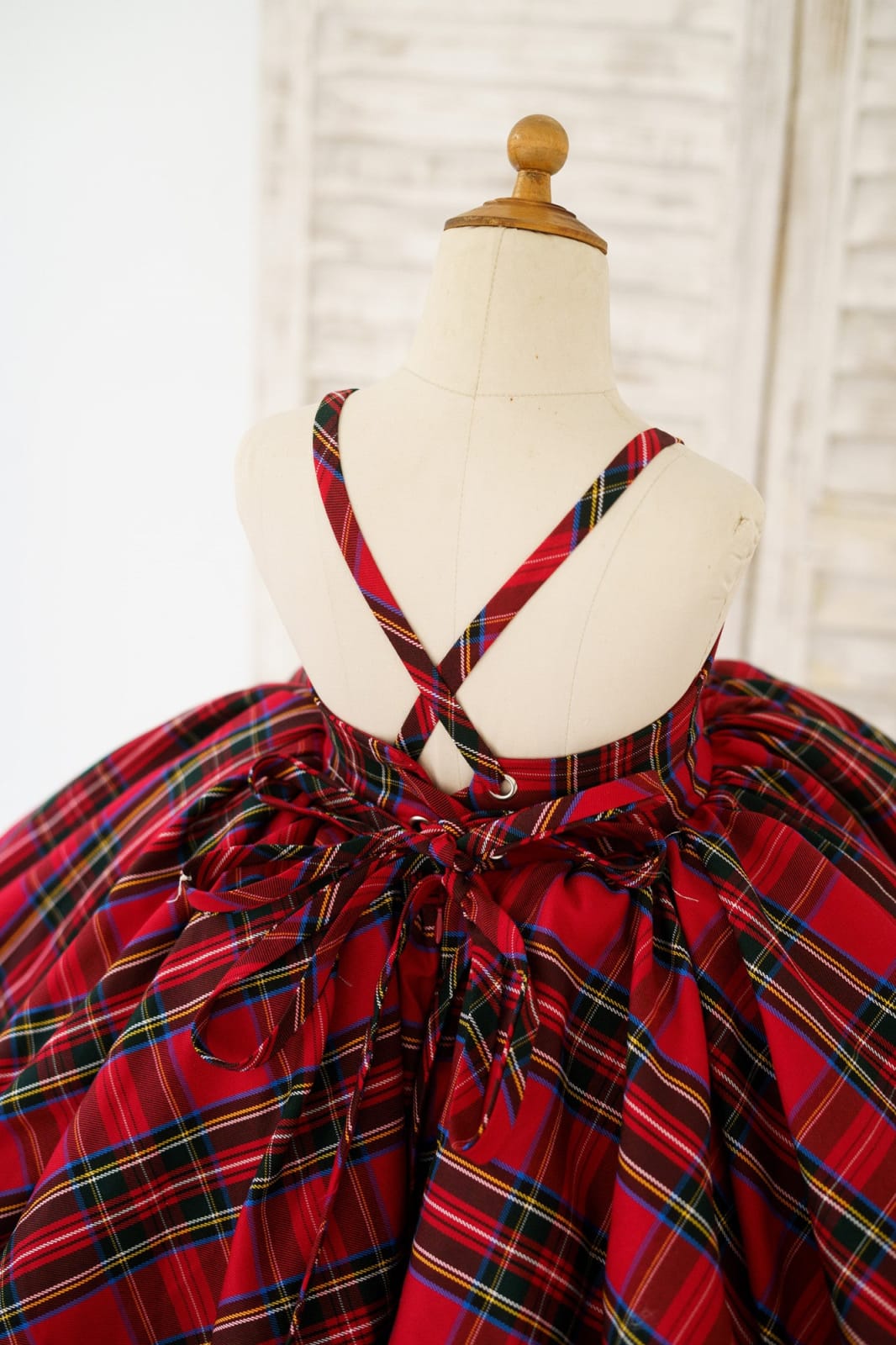 Red Tartan Wedding Flower Girl Dress Kids Party Dress 