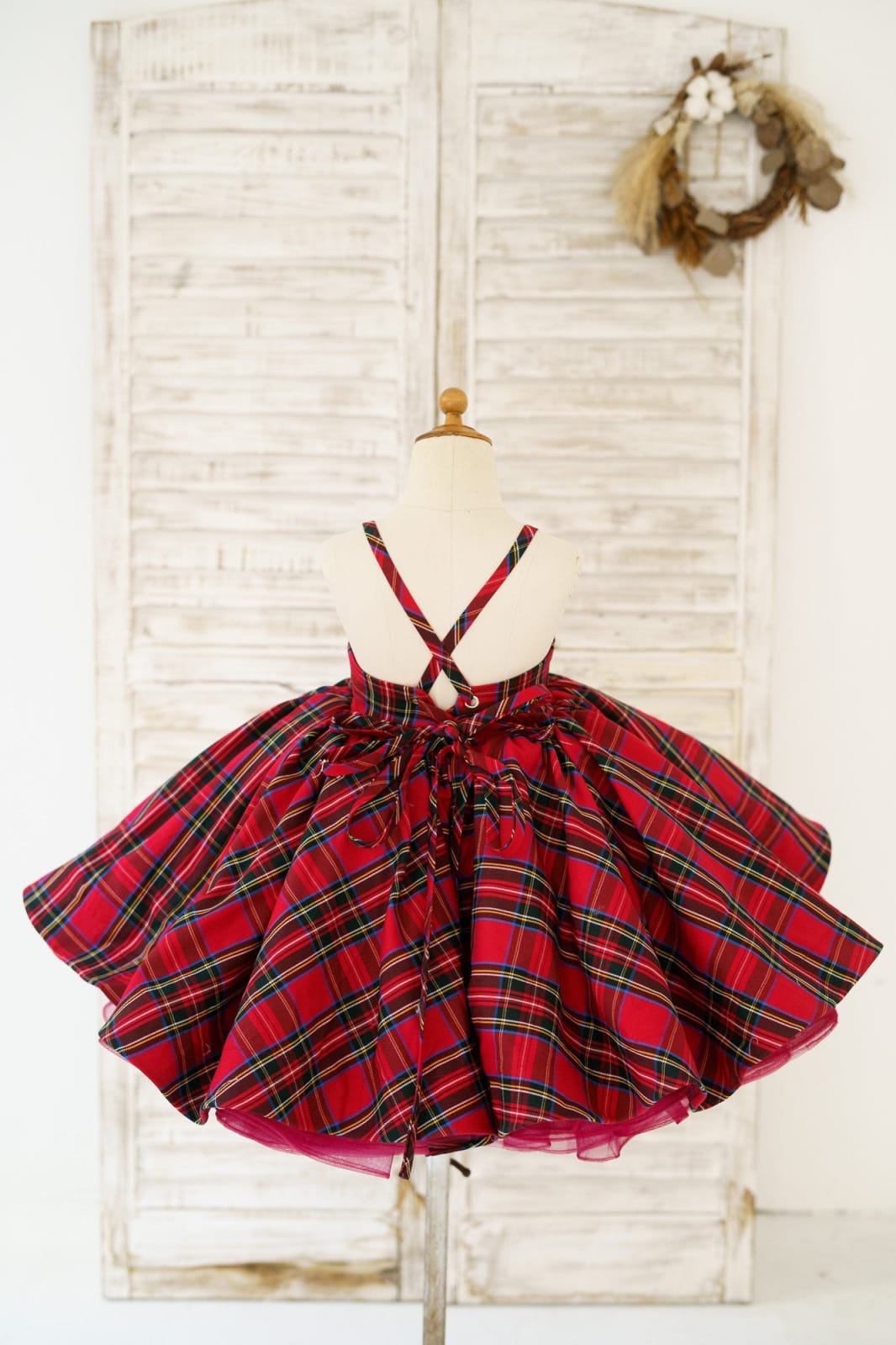 Red Tartan Wedding Flower Girl Dress Kids Party Dress 