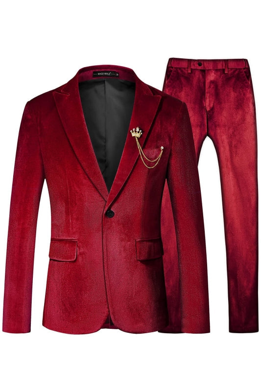 Ellis Fancy Red Velvet Two Pieces Peaked Lapel Men Suits For Prom