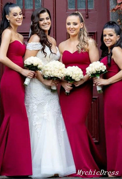 Long Mermaid Red Wedding Guest Dresses Long Sweetheart Bridesmaid Dresses