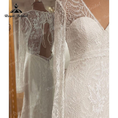 Roycebridal BRIDE,BRIDE EXPLORE All Wedding Dresses,BRIDE EXPLORE Custom Wedding Dresses 👗,BRIDE EXPLORE Plus Sizerobe de mariée Sexy Mermaid/Trumpet Wedding Dress Long Sleeve Lace Open Back V Neck vestido de boda corte sirena Roycebridal