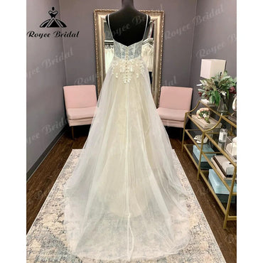 robe longue Lace Wedding Dress with V Neckline 2024 Spaghetti Straps Bridal Gown Backless vestido de novia Roycebridal Elegnat