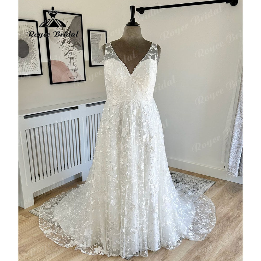 robe mariage femme Elegant V Neckline Full Lace Wedding Dress for Women 2025 Sleeveless Bridal Gown Custom Made vestido noiva