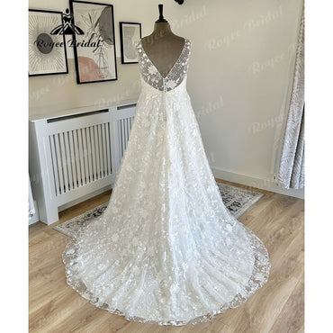 robe mariage femme Elegant V Neckline Full Lace Wedding Dress for Women 2025 Sleeveless Bridal Gown Custom Made vestido noiva