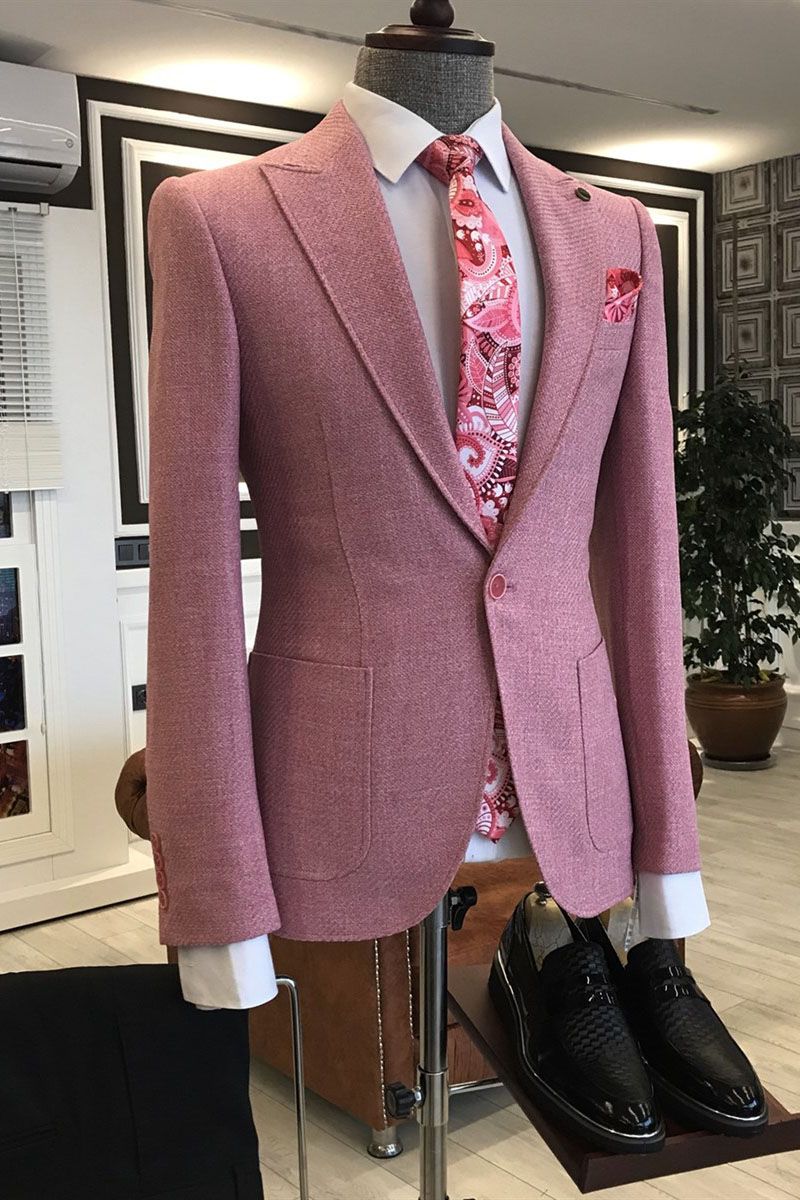 Rock Pink Peaked Lapel One Button Slim Fit Men's Prom Suits-showprettydress