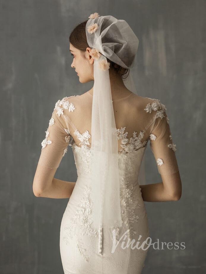 Romantic Juliet Cap Veils with Floral Appliqué AC1005-Veils-Viniodress-Viniodress