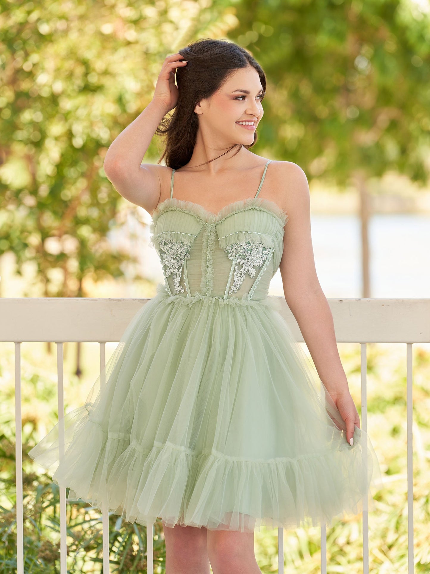 Roycebridal Rosa | Spaghetti Straps Tulle Lace Appliques  Short Prom Dresses With Bow