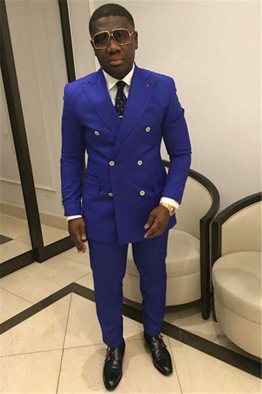 Royal Blue Double Breasted Prom Outfits for Men Slim Fit Mens Suits for Sale-showprettydress