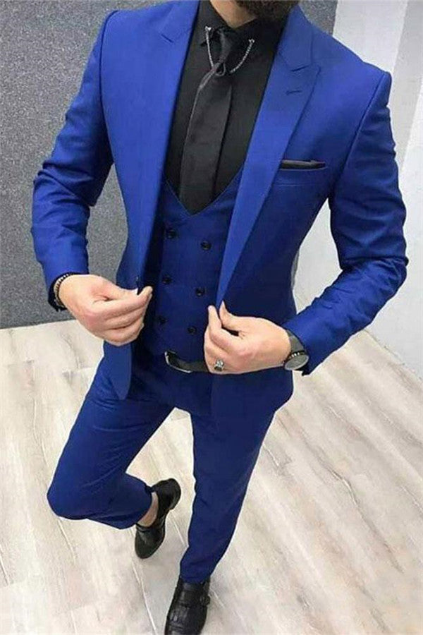 Royal Blue Peak Lapel Men Tuxedo Classy Men's Prom Suits with 3 Pieces-showprettydress