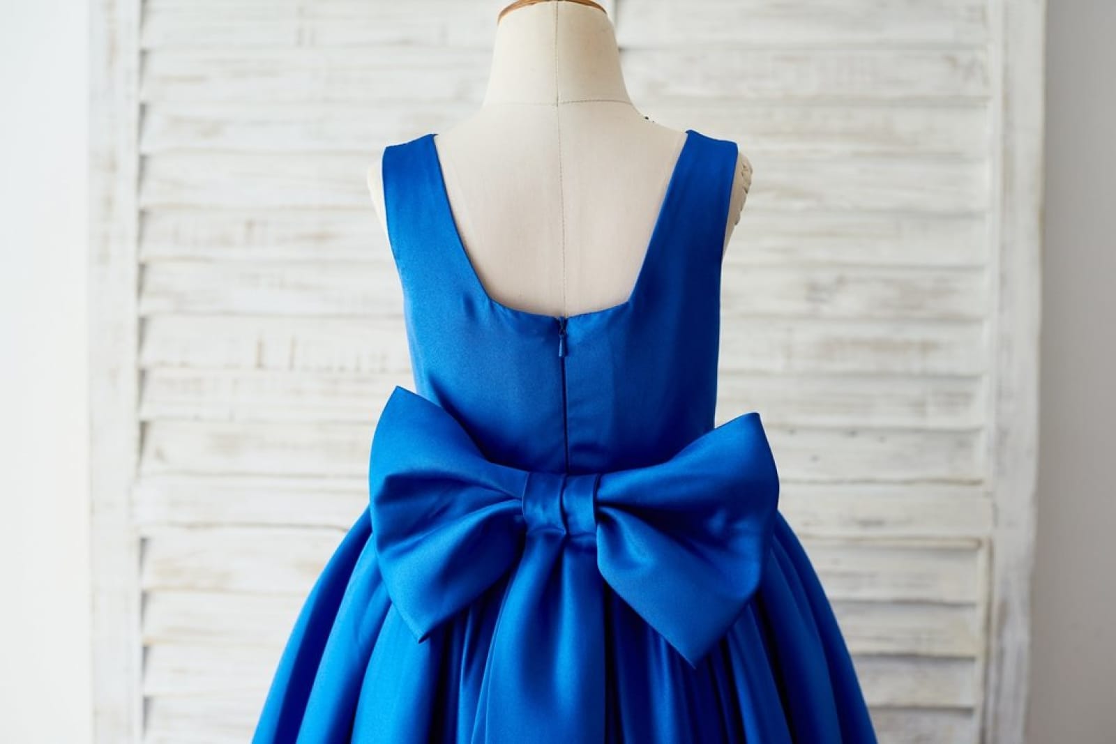 Royal Blue Satin Square Neck Wedding Party Flower Girl Dress