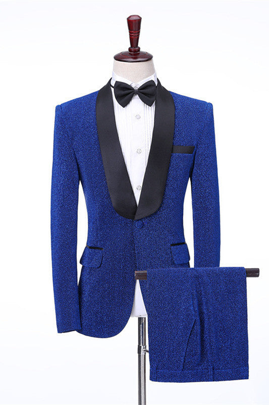 Royal Blue Shawl Lapel Shiny Slim Fit Wedding Men Suits-showprettydress