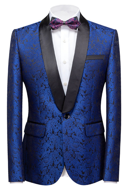 Royal Blue Slim Fit One Button Jacquard Wedding Men Suits-showprettydress