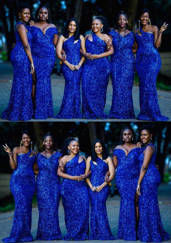 Roycebridal Mismatched Sequins Mermaid Royal Blue Bridesmaid Dresses