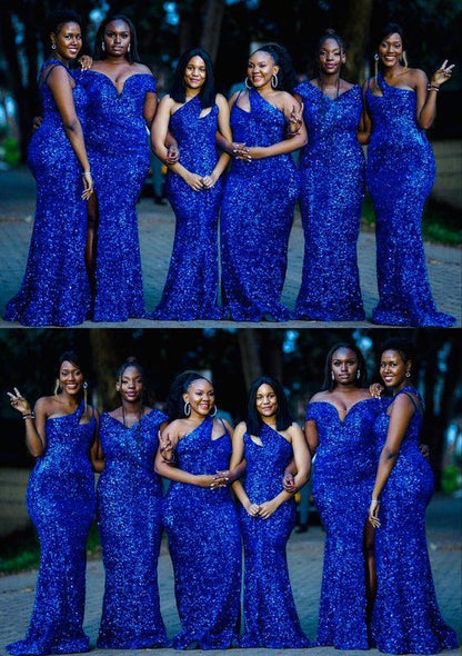 Roycebridal Mismatched Sequins Mermaid Royal Blue Bridesmaid Dresses