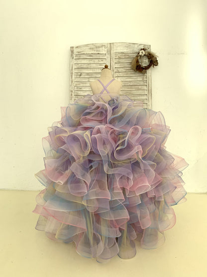 Rainbow Ruffle Tulle Butterfly Beaded Sequin Backless 