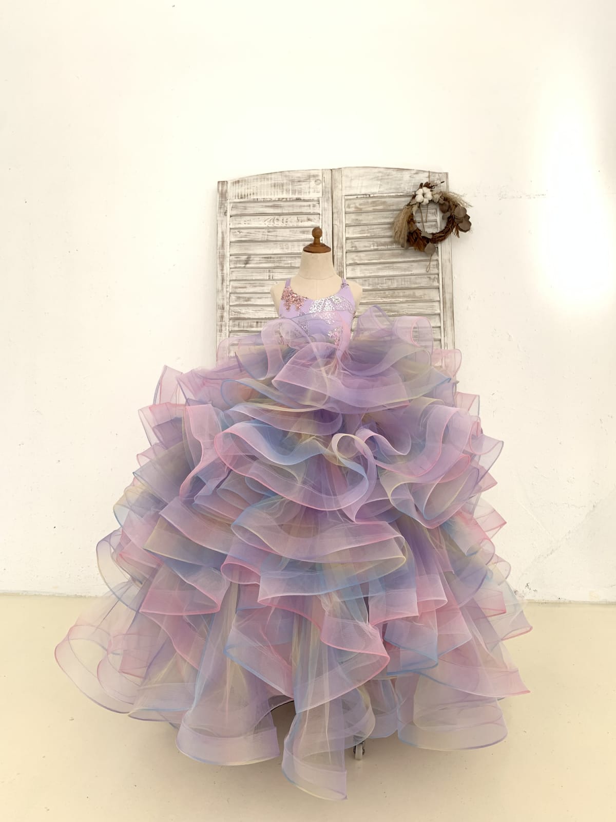 Rainbow Ruffle Tulle Butterfly Beaded Sequin Backless 